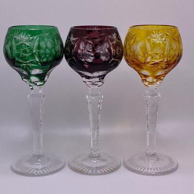 Three Minature Cut to Clear Crystal Hungarian Crystal Goblets