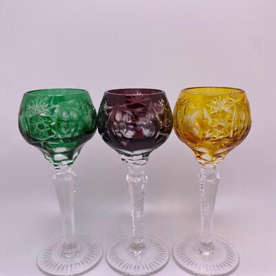 Three Minature Cut to Clear Crystal Hungarian Crystal Goblets