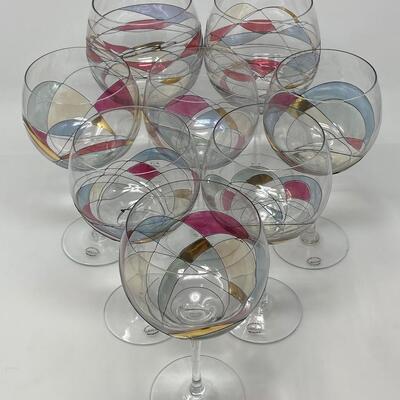 Set of Eight Romanian Luminescence Crystal Glasses