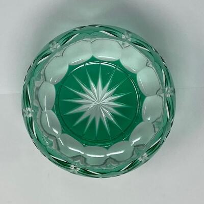 4in Emerald Color and Clear Cut Crystal Bowl