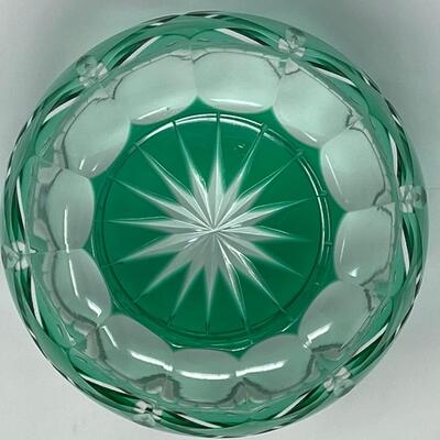 4in Emerald Color and Clear Cut Crystal Bowl
