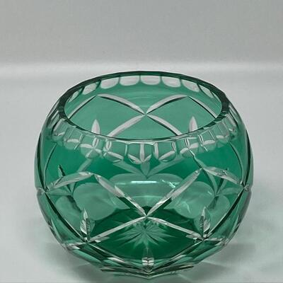 4in Emerald Color and Clear Cut Crystal Bowl