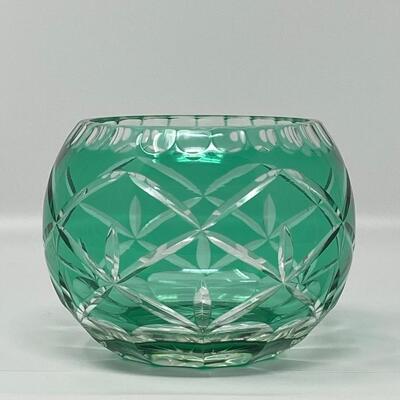 4in Emerald Color and Clear Cut Crystal Bowl