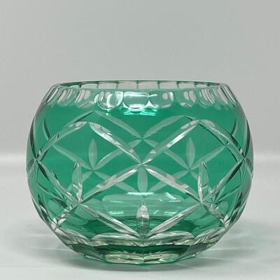 4in Emerald Color and Clear Cut Crystal Bowl