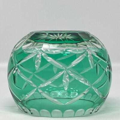 4in Emerald Color and Clear Cut Crystal Bowl