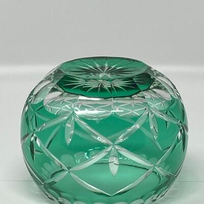 4in Emerald Color and Clear Cut Crystal Bowl