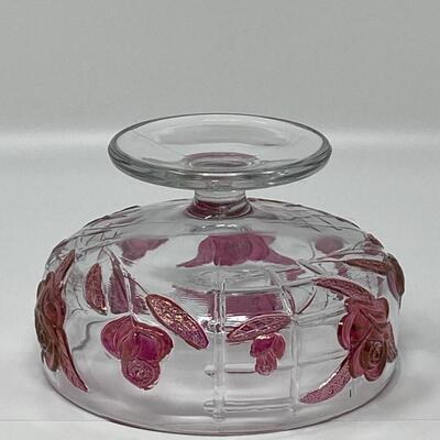 Vintage Lidded Glass and Ruby Rose Candy Bowl