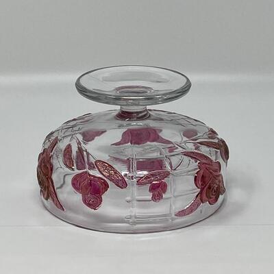 Vintage Lidded Glass and Ruby Rose Candy Bowl