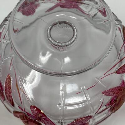 Vintage Lidded Glass and Ruby Rose Candy Bowl
