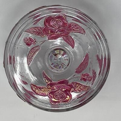 Vintage Lidded Glass and Ruby Rose Candy Bowl