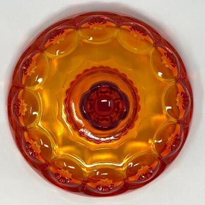 Vintage L. E. Smith Amberina Glass Moon and Stars Covered Compote Dish