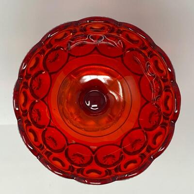Vintage L. E. Smith Amberina Glass Moon and Stars Covered Compote Dish