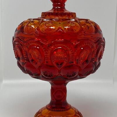 Vintage L. E. Smith Amberina Glass Moon and Stars Covered Compote Dish