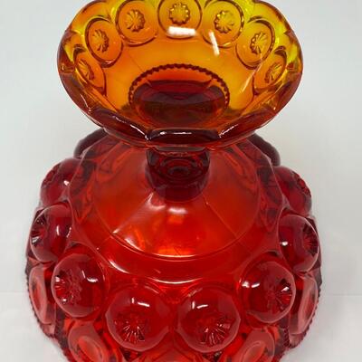 Vintage L. E. Smith Amberina Glass Moon and Stars Covered Compote Dish