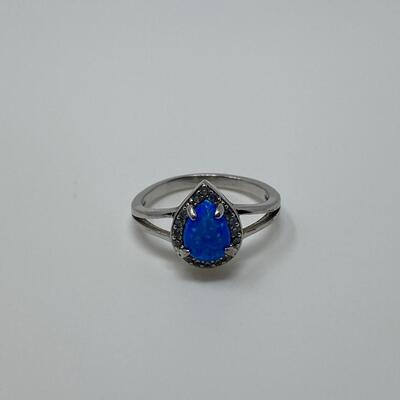 Silver Ring with Pear-Shaped Opal Stone