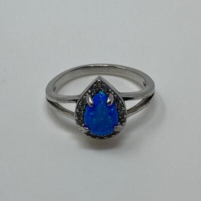 Silver Ring with Pear-Shaped Opal Stone
