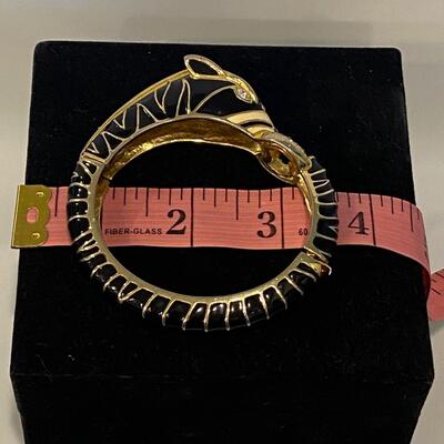 Vintage Black and Gold Enamel Zebra Hinged Bangle Bracelet