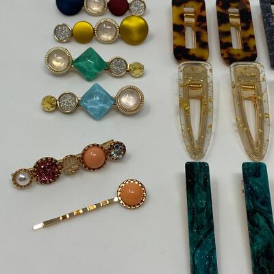 Collection of Vintage Enamel, Rhinestone, Glitter Flake Hair Clips