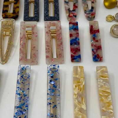 Collection of Vintage Enamel, Rhinestone, Glitter Flake Hair Clips
