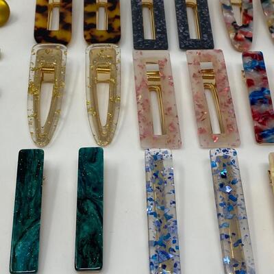 Collection of Vintage Enamel, Rhinestone, Glitter Flake Hair Clips