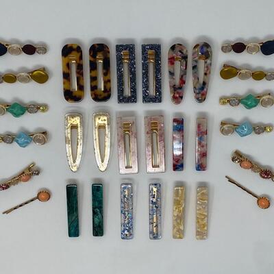 Collection of Vintage Enamel, Rhinestone, Glitter Flake Hair Clips