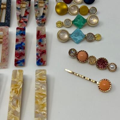Collection of Vintage Enamel, Rhinestone, Glitter Flake Hair Clips