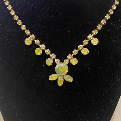 Vintage Juliana Style Yellow Aurora Borealis Glass and Rhinestone Necklace