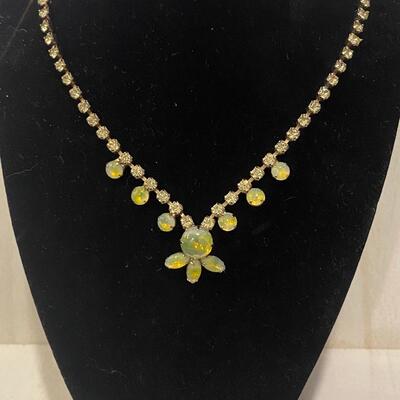 Vintage Juliana Style Yellow Aurora Borealis Glass and Rhinestone Necklace