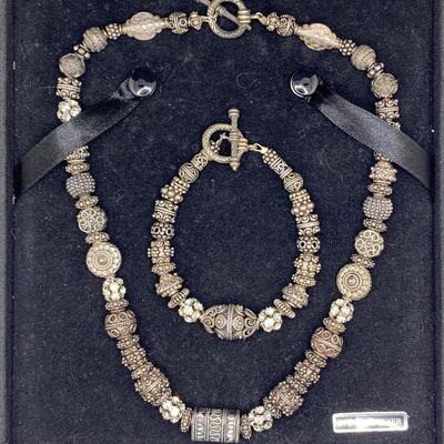 Sterling Silver Beaded and Rhinestone Necklace and Bracelet Set
