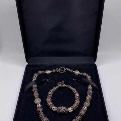 Sterling Silver Beaded and Rhinestone Necklace and Bracelet Set