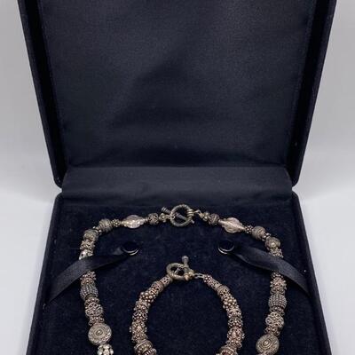 Sterling Silver Beaded and Rhinestone Necklace and Bracelet Set