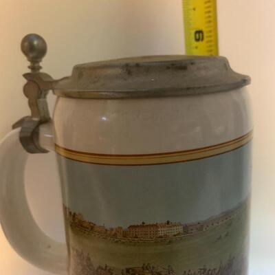Vintage Gerz Oktoberfest Battlefield German Beer Lidded Stein - 9â€ high x 6â€ wide approx