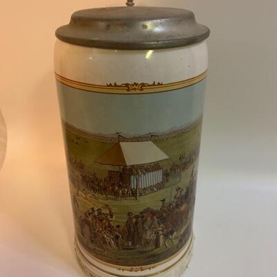 Vintage Gerz Oktoberfest Battlefield German Beer Lidded Stein - 9â€ high x 6â€ wide approx