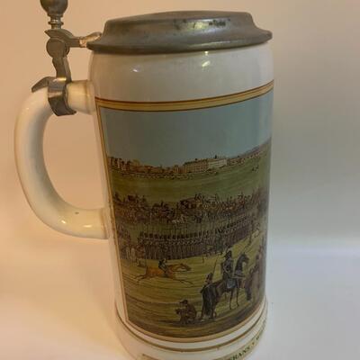 Vintage Gerz Oktoberfest Battlefield German Beer Lidded Stein - 9â€ high x 6â€ wide approx