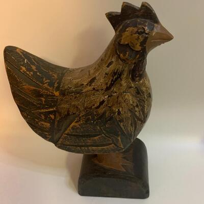 WOOD CARVED ROOSTER or CHICKEN - FOLK ART - FARM HOUSE COUNTRY 9.5â€ high x 7â€ long approx