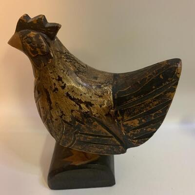 WOOD CARVED ROOSTER or CHICKEN - FOLK ART - FARM HOUSE COUNTRY 9.5â€ high x 7â€ long approx