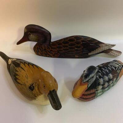 3 Wooden â€œDecoyâ€ Ducks - 6â€ long 8.5â€ long & 10.5â€ long approx. each is 2-3â€ high
