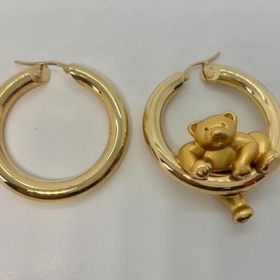 LOT 3: 750 18k Big Bold Teddy Bear Hoop Pierced Earrings  1  2/8” wide