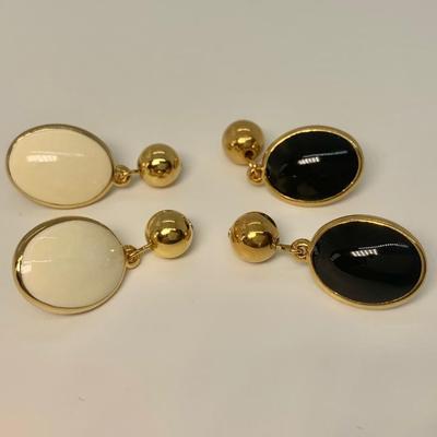 LOT 9: AVON Enamel Drop Earrings,  Black/Ivory