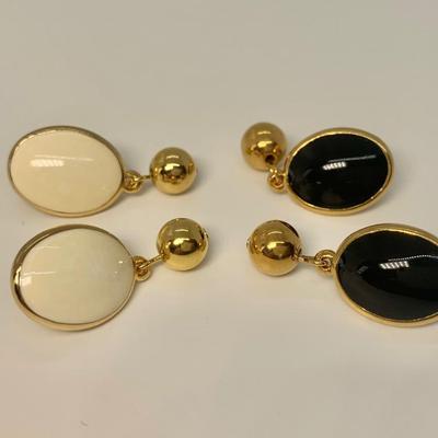 LOT 9: AVON Enamel Drop Earrings,  Black/Ivory