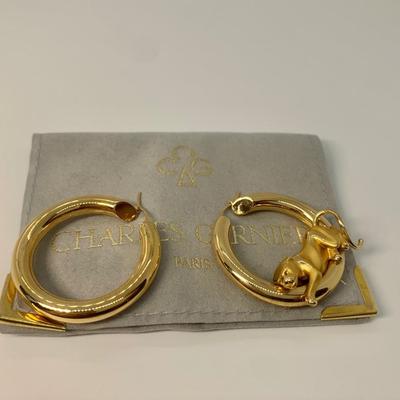 LOT 11: Charles Garnier 750 18k 7.54g  1â€ Panther Hoop Pierced Earrings