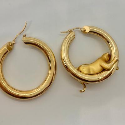 LOT 11: Charles Garnier 750 18k 7.54g  1â€ Panther Hoop Pierced Earrings