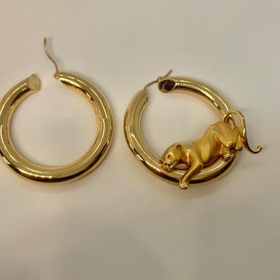 LOT 11: Charles Garnier 750 18k 7.54g  1â€ Panther Hoop Pierced Earrings