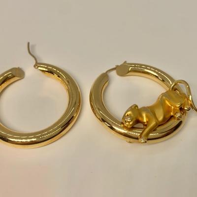 LOT 11: Charles Garnier 750 18k 7.54g  1â€ Panther Hoop Pierced Earrings
