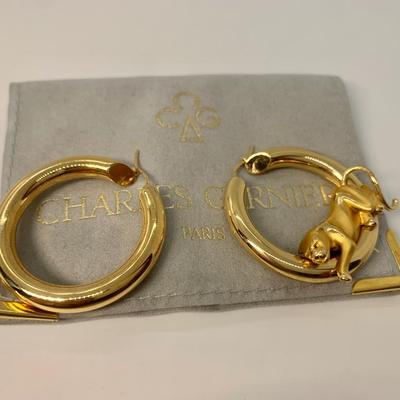 LOT 11: Charles Garnier 750 18k 7.54g  1â€ Panther Hoop Pierced Earrings