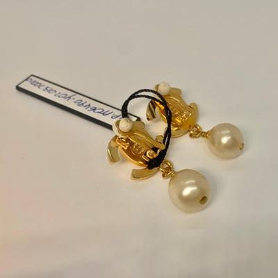 LOT 12:  Chanel Paris Made in France Big Bold Pearl Drop Clip on Earrings
