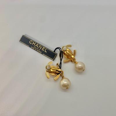 LOT 12:  Chanel Paris Made in France Big Bold Pearl Drop Clip on Earrings