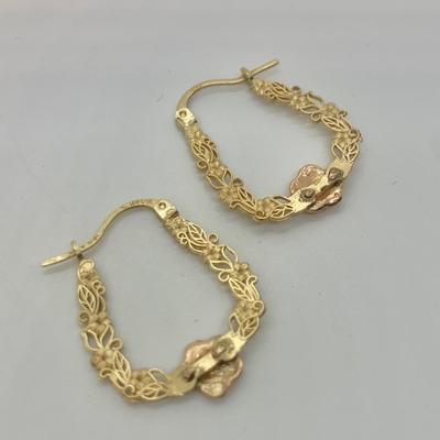 LOT 15: 14k, 2.25g Michael Anthony Two Tone Pierced Earrings Yellow Gold w/Rose Gold Flower