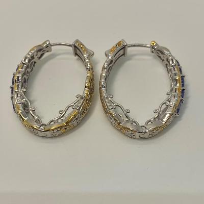 LOT 16: 925 NH  Two Tone Tanzanite Hoop Earrings