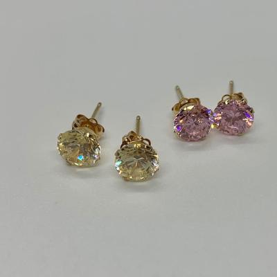 LOT 20: 14k Posts tw 1.9g  2 Pair Pink & Yellow CZ Studs